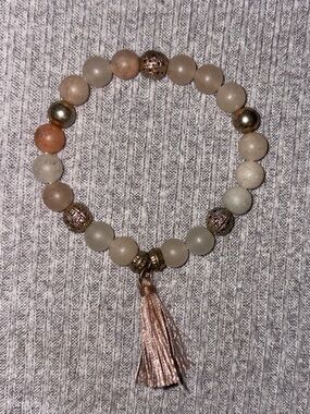 Vintage orange, white & pink stone stretch bracelet w silver tone spacers